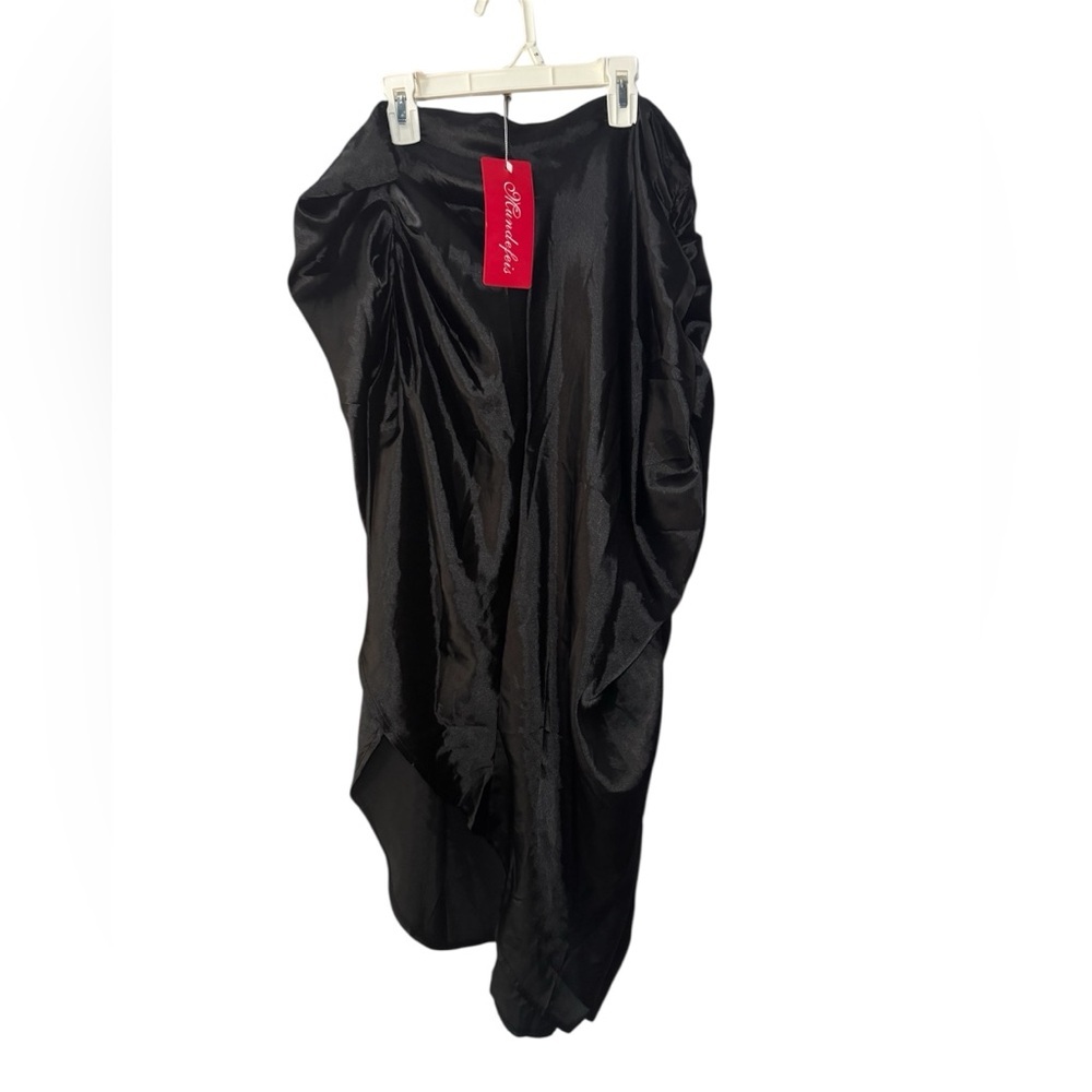 Black Satin Midi Draped Skirt Size XL